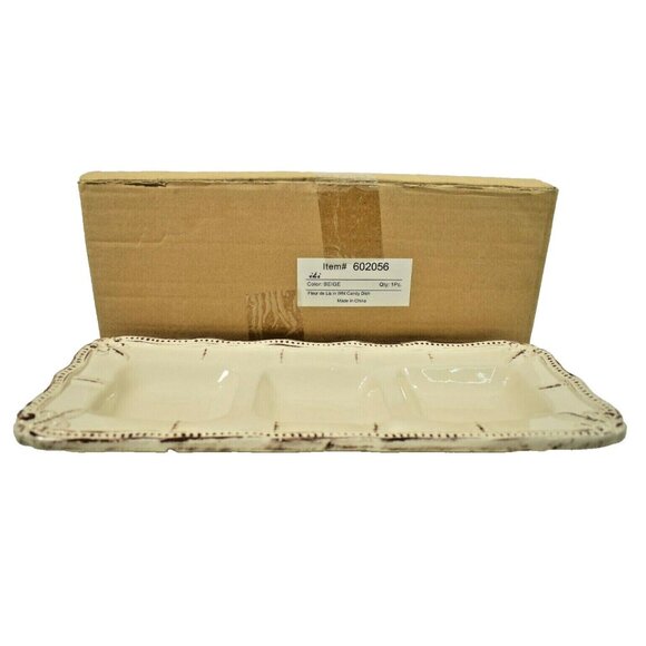 Fleur de Lis 3 Section Candy or Serving Dish 14 inch Beige New - Picture 3 of 4